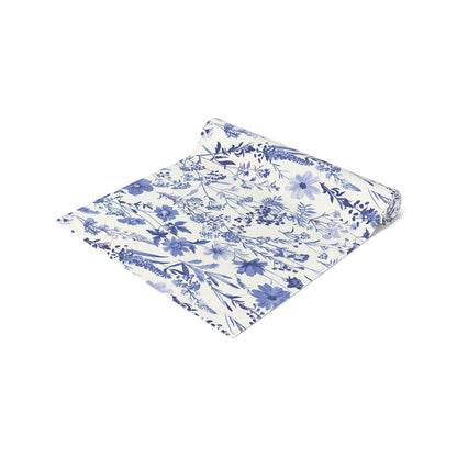 Blue Floral Toile Table Runner