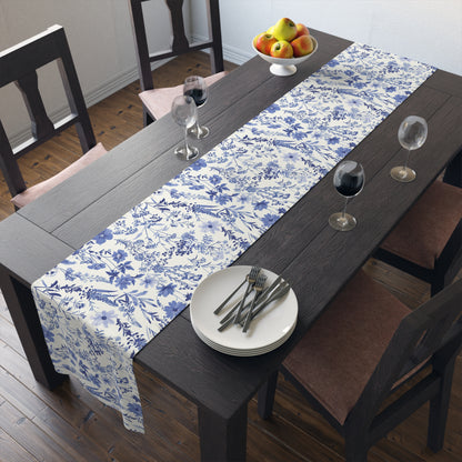 Blue Floral Toile Table Runner