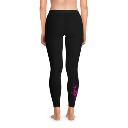 Neon Pink Drip Skull Leggings – Black Mid-Waist Activewear