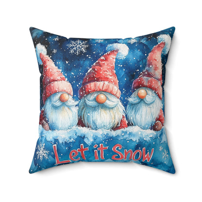 Let It Snow Gnome with Red & Blue Gingham Back - Indoor Throw Pillow