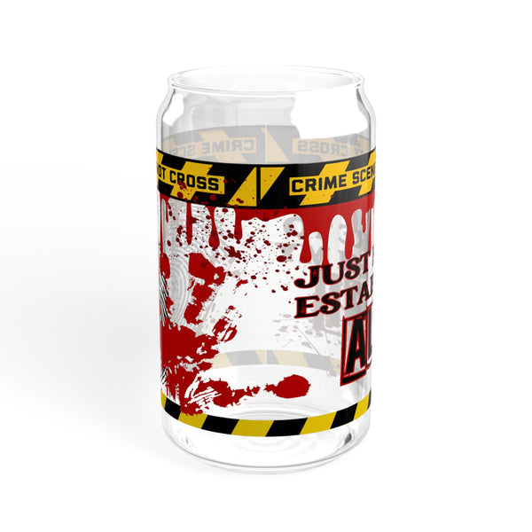 True Crime Lover, 16oz Glass, Alibi Iced Can Glass, Crime Lover Cup, Glass Jar with Lid and Straw, 16oz Glass Cup, Libbey Cup