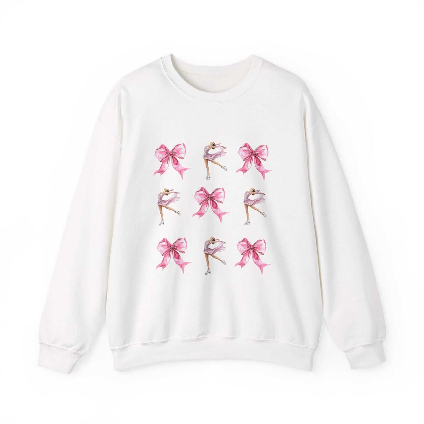 Coquette Bow & Figure Skating Crewneck Sweatshirt | Soft Fleece Balletcore Aesthetic Pullover