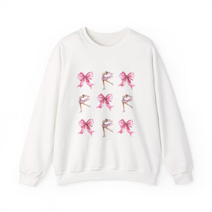 Coquette Bow & Figure Skating Crewneck Sweatshirt | Soft Fleece Balletcore Aesthetic Pullover