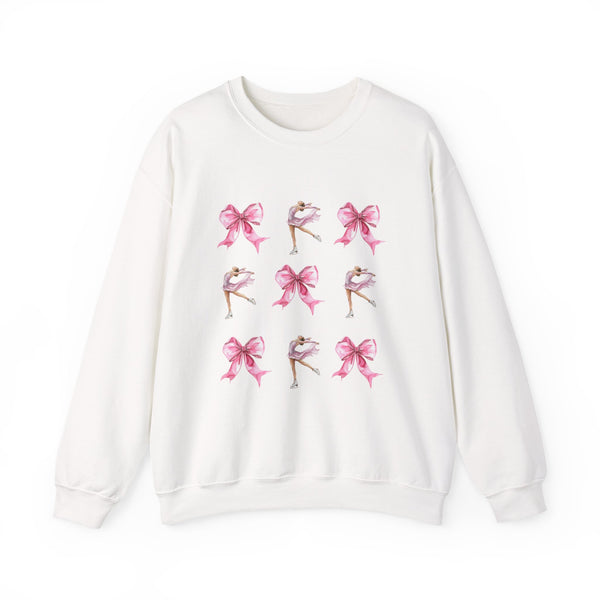 Coquette Bow & Figure Skating Crewneck Sweatshirt | Soft Fleece Balletcore Aesthetic Pullover
