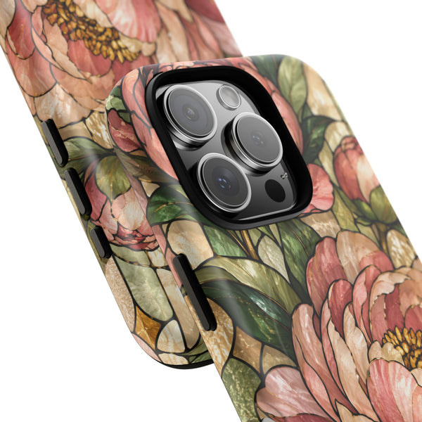 Glossy or Matte Stained Glass Peony MagSafe iPhone Case