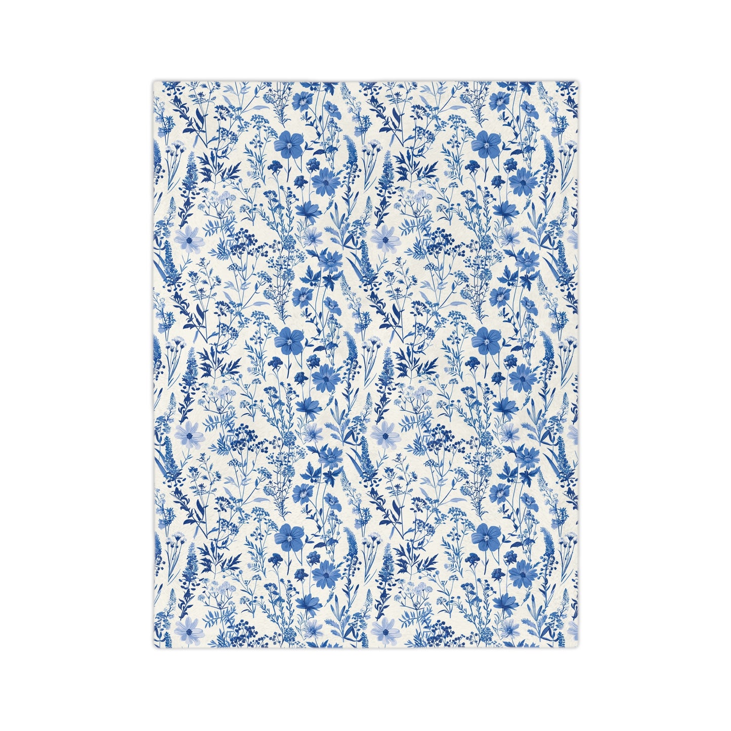 Blue Floral Toile Velveteen Blanket, Cozy Microfiber Throw for Home Decor, Gift for Her, Bedroom Decor, Perfect for Weddings and Holidays