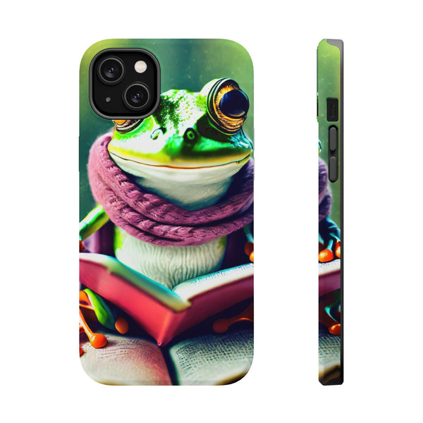 Frog Design Magnetic Tough Case, Studious Frog Magnetic Phone Case for iPhone 15, iPhone 14 Phone Case, iPhone 13 Phone Case