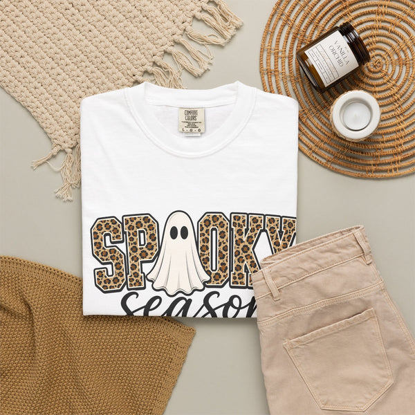 Spooky Season Leopard Print Ghost Halloween Graphic T-Shirt