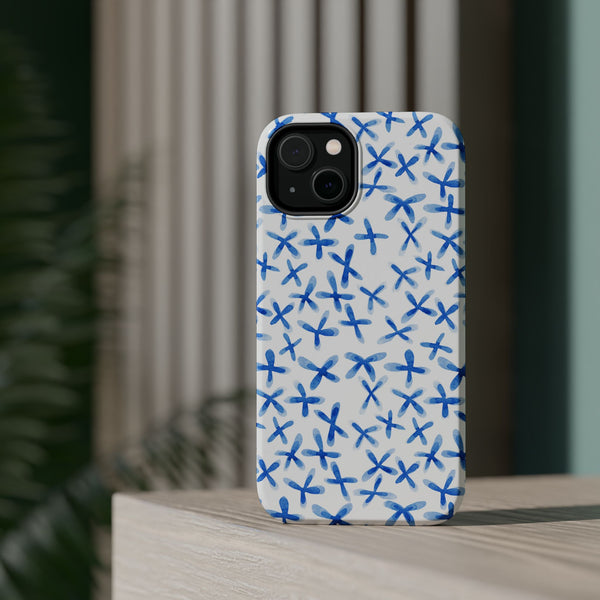 Blue Floral MagSafe iPhone Case — Magnetic Impact-Resistant