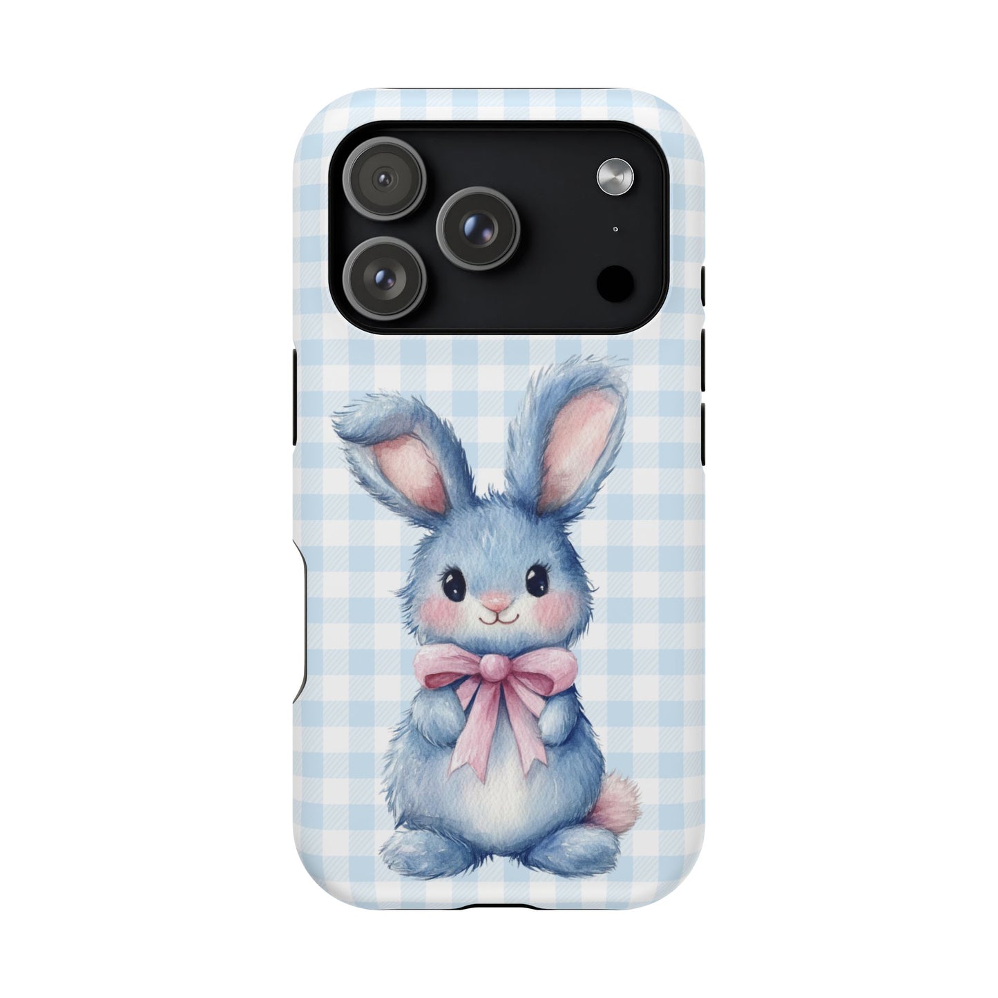 Cute Bunny on Blue Plaid MagSafe iPhone Case