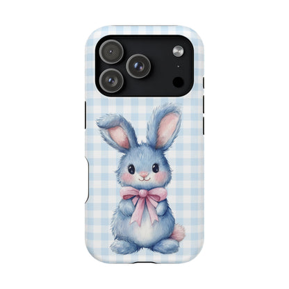 Cute Bunny on Blue Plaid MagSafe iPhone Case