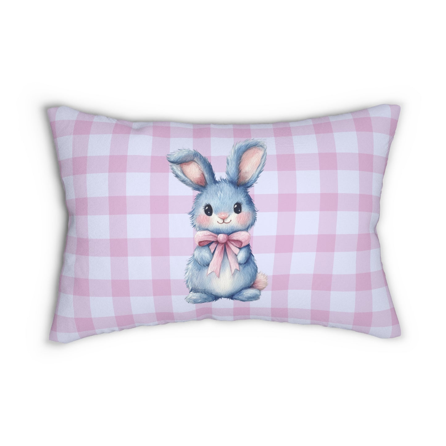 Watercolor Bunny Lumbar Pillow - Solid Pink Back