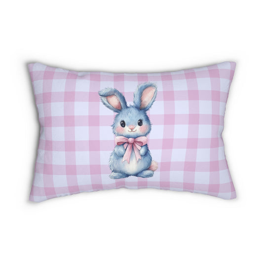 Watercolor Bunny Lumbar Pillow - Solid Pink Back
