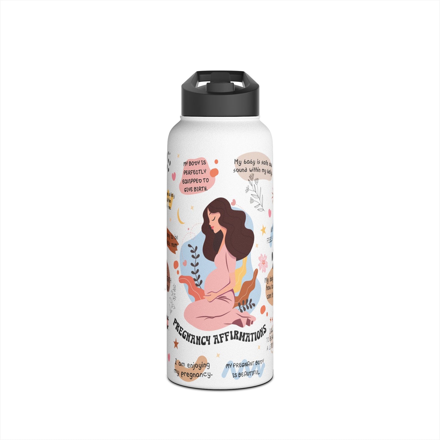 Pregnancy Affirmation Stainless Steel Water Bottle with Standard Lid, Pregnany Water Bottle, Stainless Steel Hydration