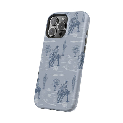 iPhone Case - Blue Cowboy and Cactus Western Themed MagSafe Tough Case
