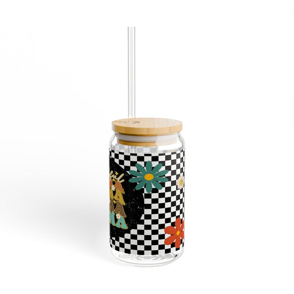 Thankful Mama 16oz Glass, Mama Can Glass, Christmas Gift, Thanksgiving, Glass Jar with Lid and Straw, 16oz Glass Cup, Libbey Cup