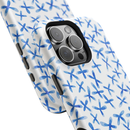 Blue Floral MagSafe iPhone Case — Magnetic Impact-Resistant