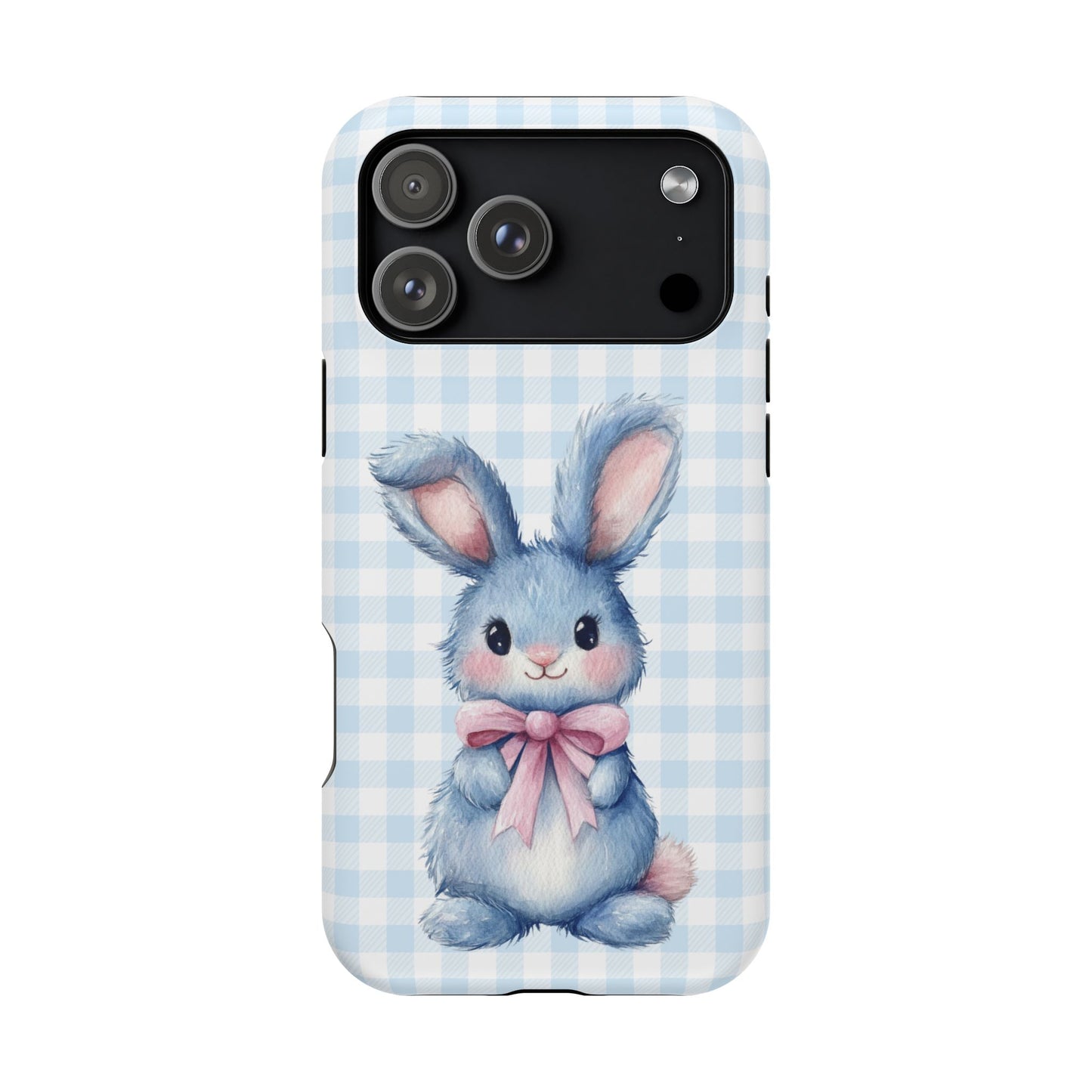 Cute Bunny on Blue Plaid MagSafe iPhone Case