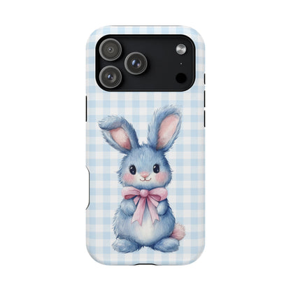 Cute Bunny on Blue Plaid MagSafe iPhone Case
