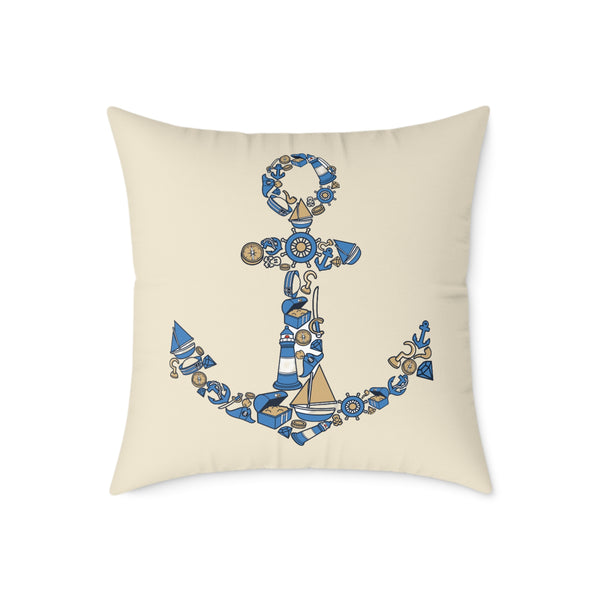 Nautical Anchor - Indoor Coastal Decor Throw Pillow