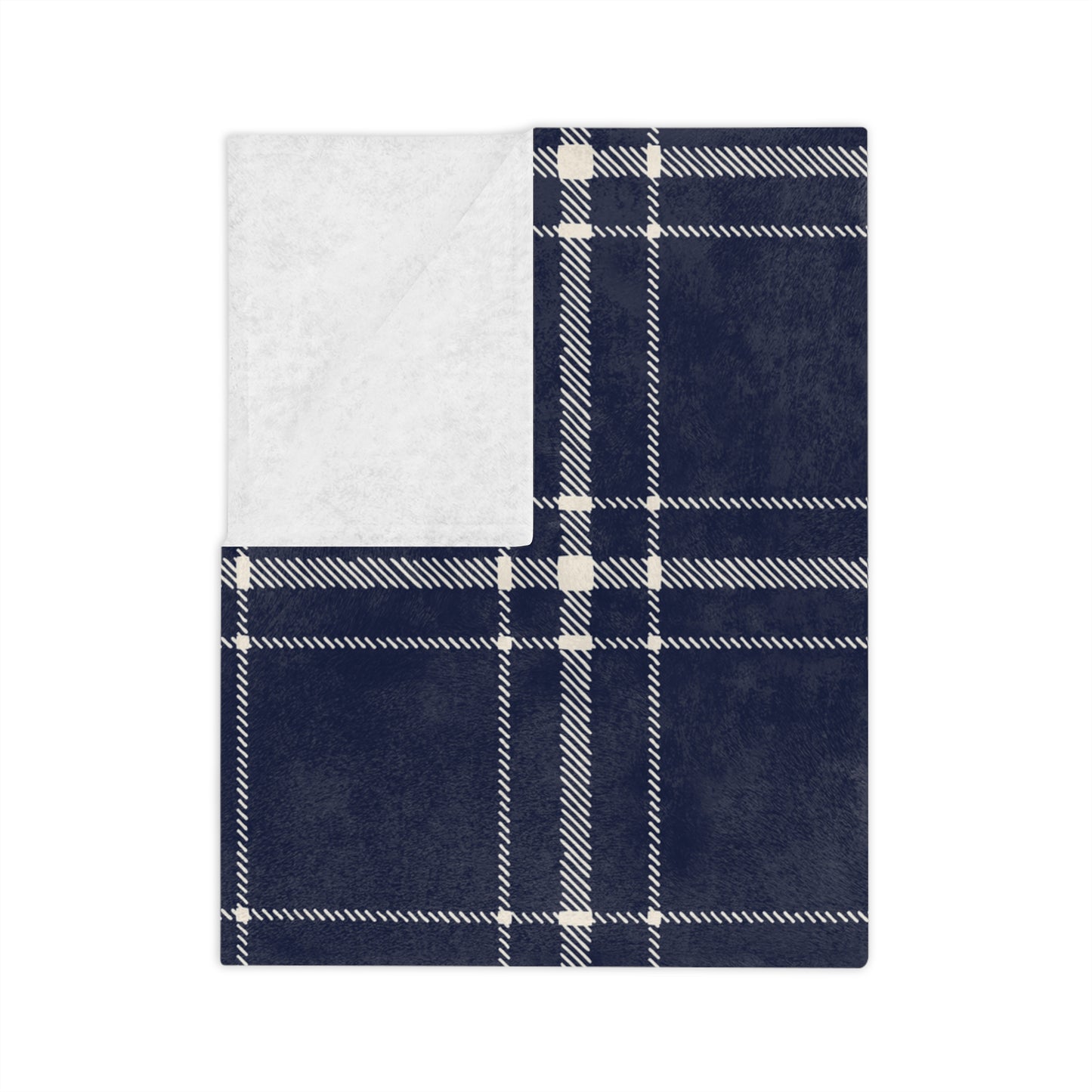 Navy and White Plaid - Velveteen Throw Blanket