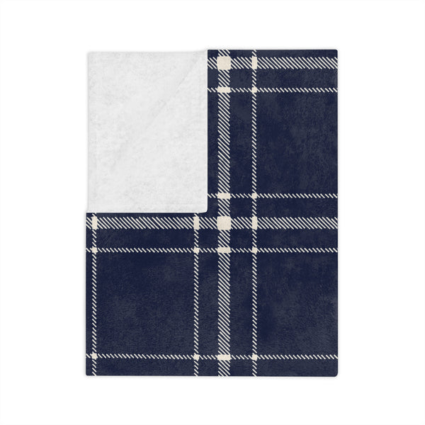 Navy and White Plaid - Velveteen Throw Blanket