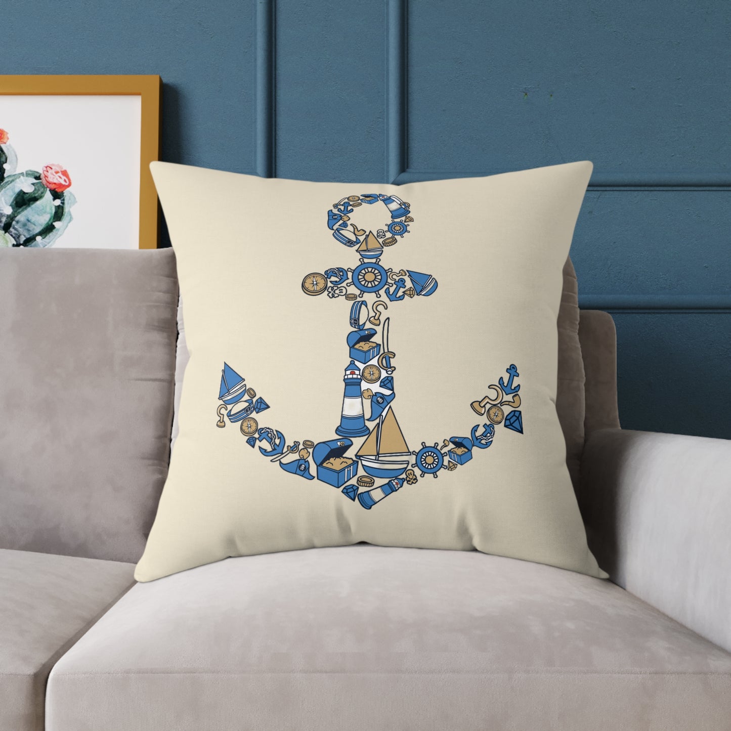 Nautical Anchor - Indoor Coastal Decor Throw Pillow
