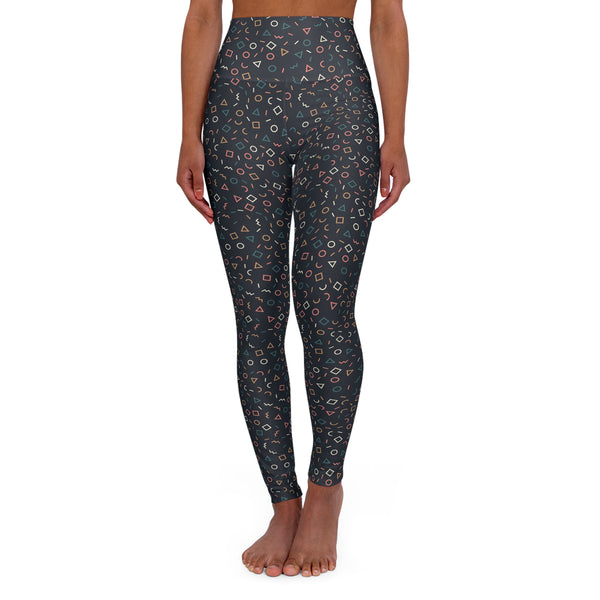 Retro Geometric Confetti High Waisted Leggings – Abstract Shapes Print