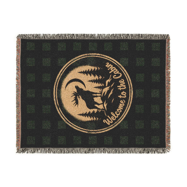 Welcome to the Cabin Woven Blanket | Moose & Pine Tree Buffalo Plaid Throw | Rustic Lodge Cabin Decor | Fall & Winter Gift