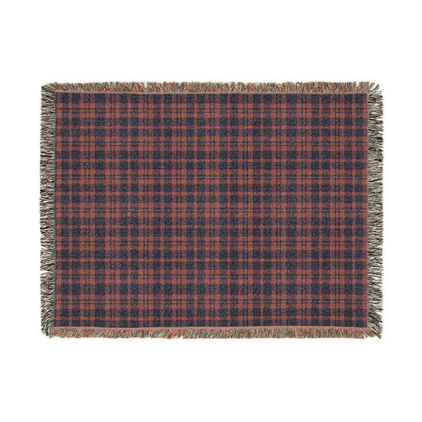 Navy and Rust Plaid Woven Cotton Throw Blanket