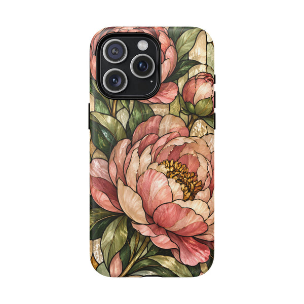 Glossy or Matte Stained Glass Peony MagSafe iPhone Case