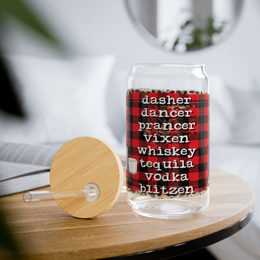 Funny Reindeer & Alcohol 16oz Glass with Lid and Straw