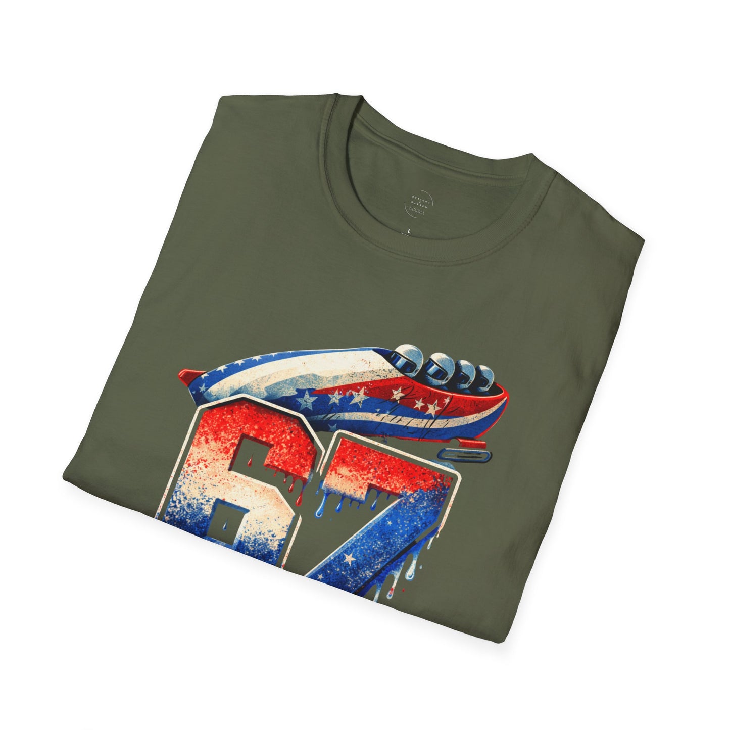 67 Bobsled Team USA T-Shirt - Patriotic Red White Blue Drip Graphic - Winter Sports Streetwear - Gildan Softstyle Men Women