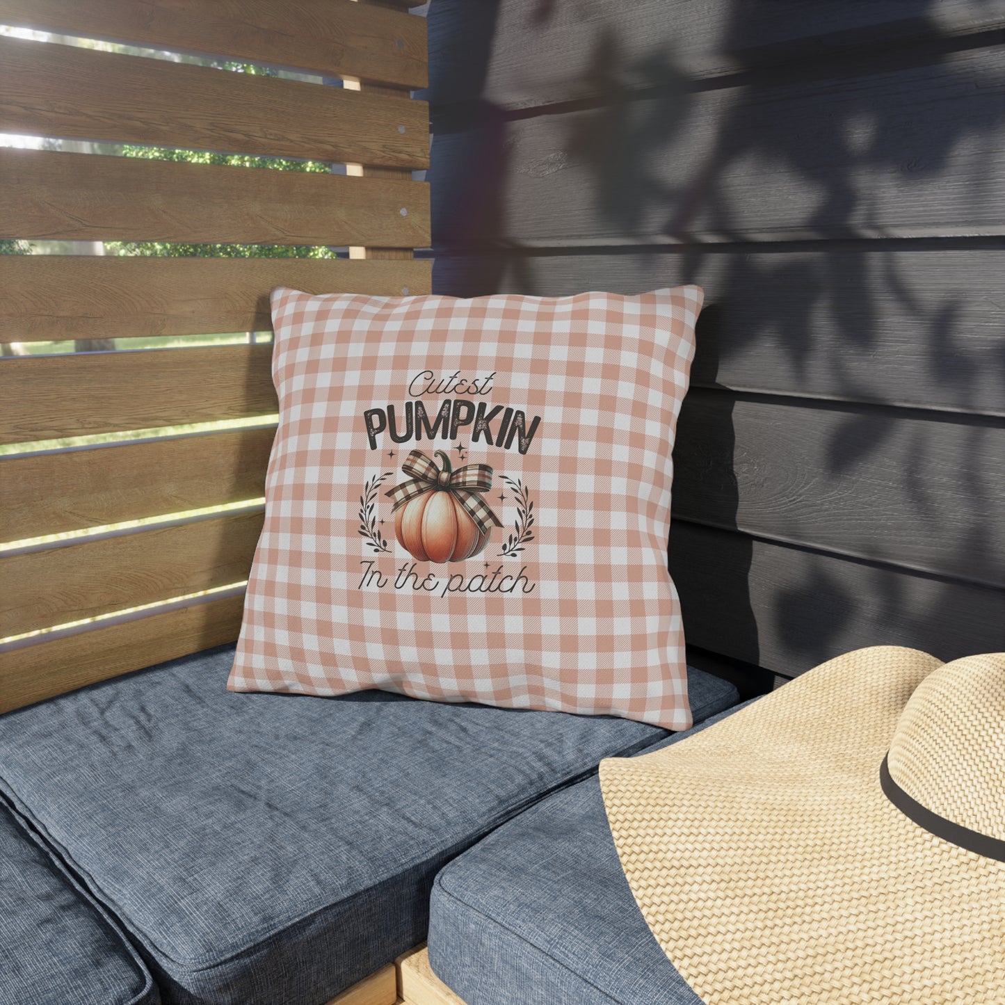 Cutest Pumpkin in the Patch Plaid Outdoor Pillow — Fall Gingham Decorative Pillow