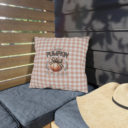 Cutest Pumpkin in the Patch Plaid Outdoor Pillow — Fall Gingham Decorative Pillow