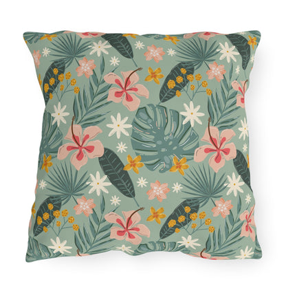 Palm Leaf & Hibiscus - Outdoor Throw Pillow