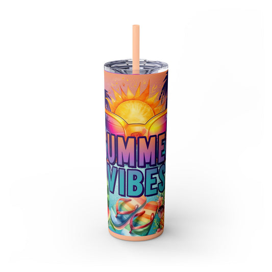 Summer Vibes, 20oz Skinny Tumbler, Summer Skinny Tumbler with Lid and Straw, Summertime, Sunglass Tumbler, Summer Tumbler