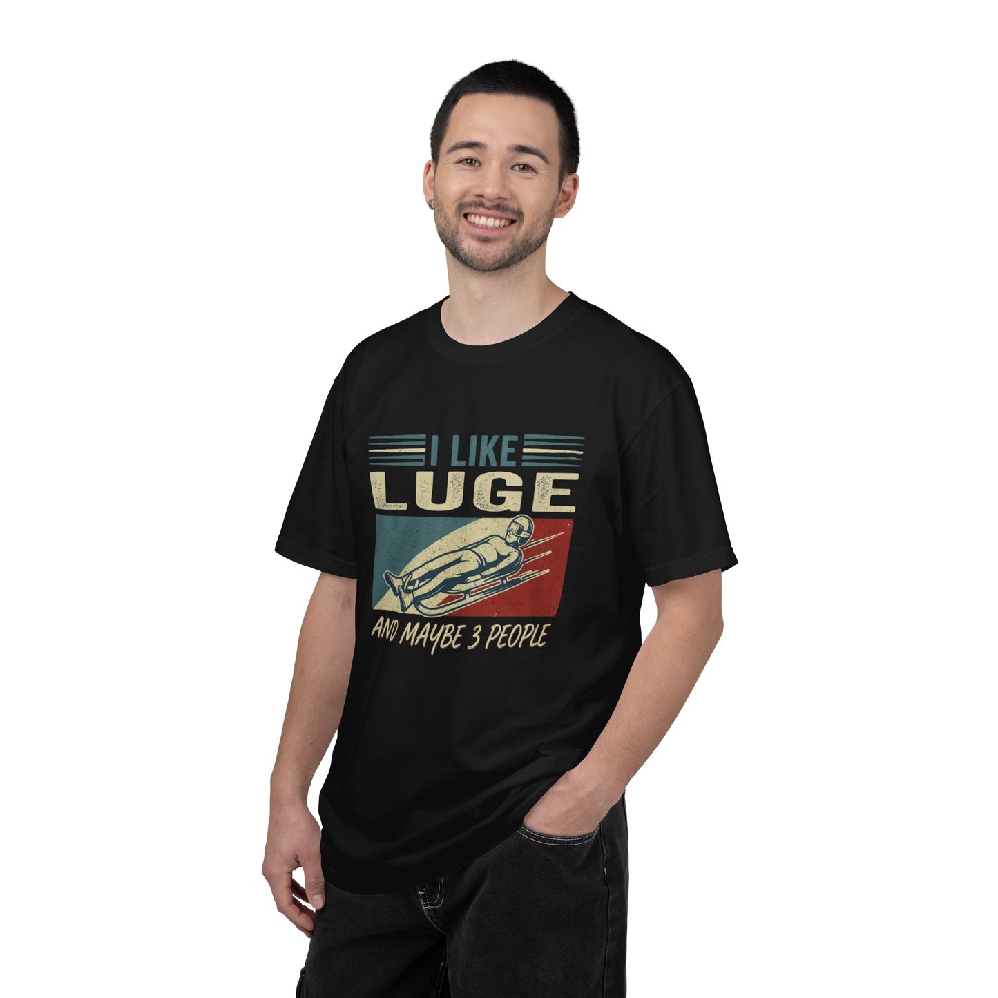 "I Like Luge & Maybe 3 People" Retro Graphic T-Shirt | Funny Winter Sport Gift