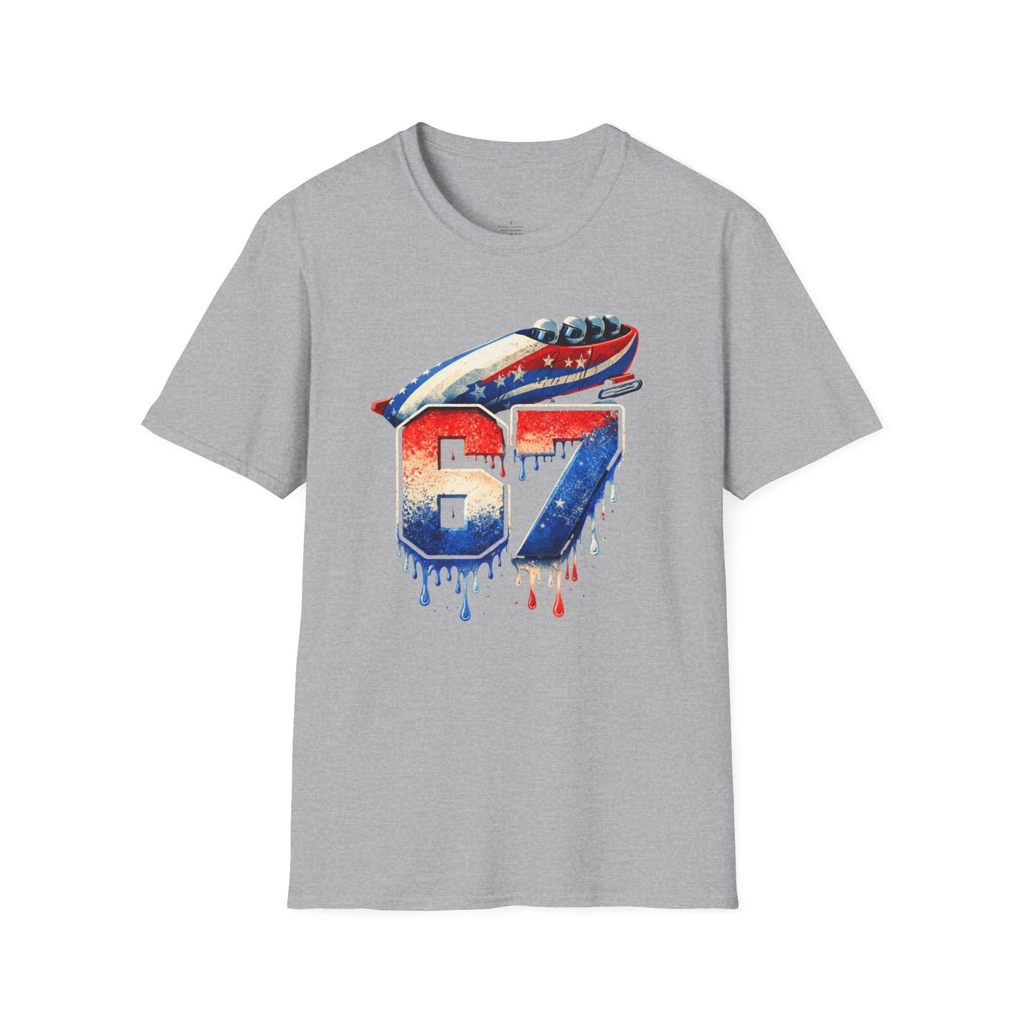 67 Bobsled Team USA T-Shirt - Patriotic Red White Blue Drip Graphic - Winter Sports Streetwear - Gildan Softstyle Men Women