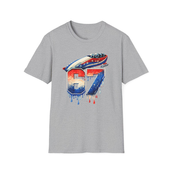 67 Bobsled Team USA T-Shirt - Patriotic Red White Blue Drip Graphic - Winter Sports Streetwear - Gildan Softstyle Men Women