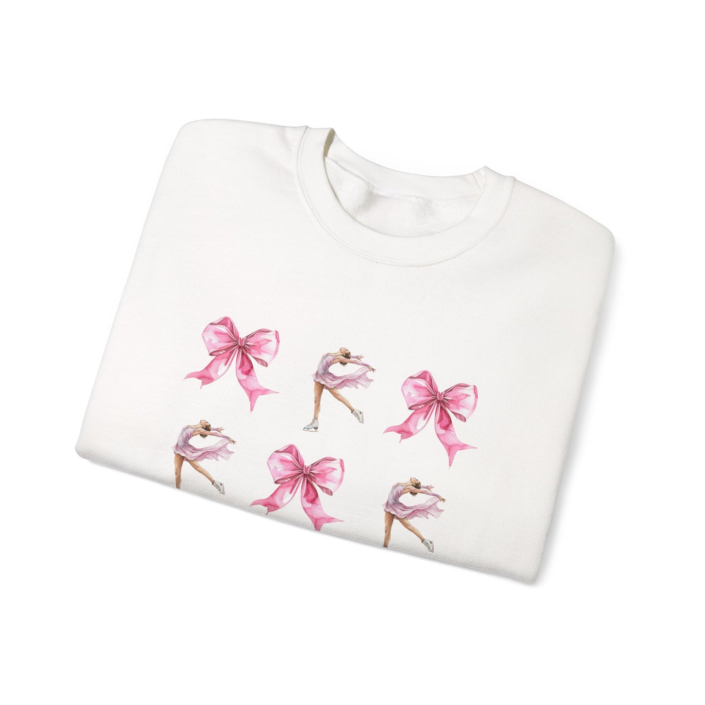 Coquette Bow & Figure Skating Crewneck Sweatshirt | Soft Fleece Balletcore Aesthetic Pullover