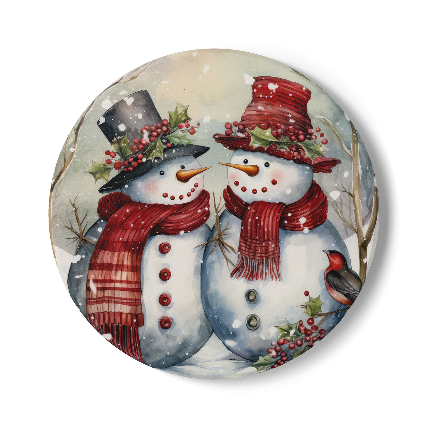 Festive Snowman Ceramic Coaster, Holiday Drinkware, Christmas Decor, Winter Home Gift, Coaster Set for Holiday Parties