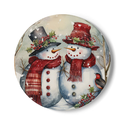 Festive Snowman Ceramic Coaster, Holiday Drinkware, Christmas Decor, Winter Home Gift, Coaster Set for Holiday Parties