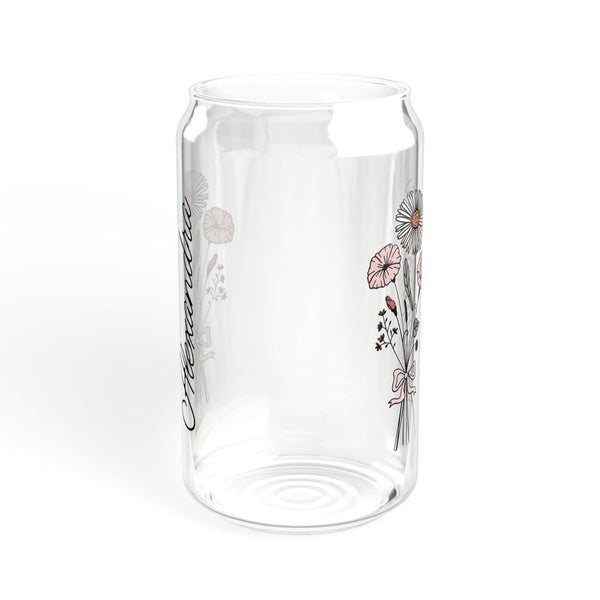 Personalized October Flower 16oz Can Glass - Stylish Sipper with Bamboo Lid and Straw
