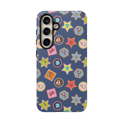 Lobsters Sailboats and Seashells on Navy Blue Phone Case