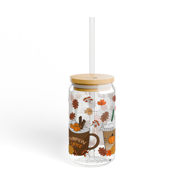 Pumpkin Spice 16oz Glass, Iced Pumpkin Spice Can Glass, Pumpkin Spice Cup, Glass Jar with Lid and Straw, 16oz Glass Cup, Libbey Cup