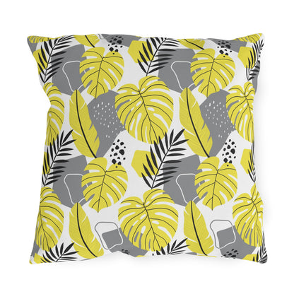 Outdoor Pillow - Yellow and Gray Tropical Leaf Throw Pillow