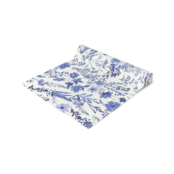 Blue Floral Toile Table Runner