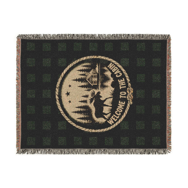 Welcome to the Cabin Woven Blanket | Moose, Log Cabin & Lake Buffalo Plaid Throw | Rustic Lodge Decor | Fall & Winter Gift