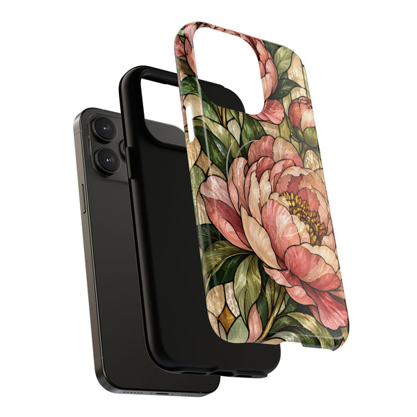 Glossy or Matte Stained Glass Peony MagSafe iPhone Case
